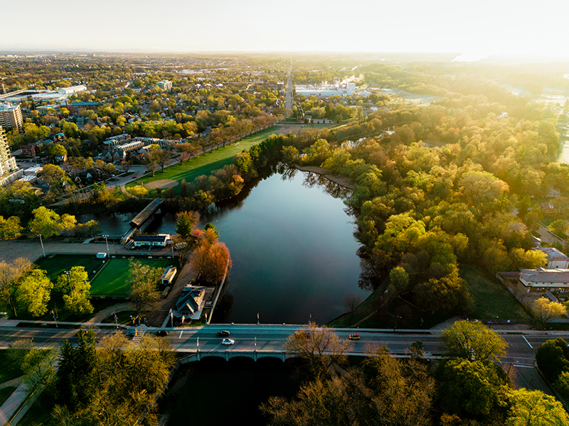 Aerial photo with river as focal point